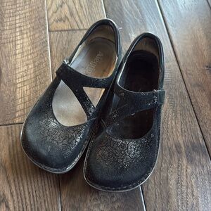 Alegria Jill‎ Black flower Print Mary Jane Shoes (38)8 missing insole